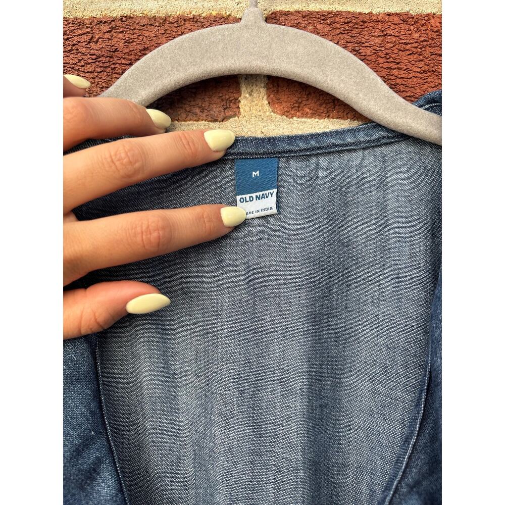 Old Navy Chambray Denim Dress Medium 100% Cotton Long Sleeve Boho Cottagecore - Picture 5 of 11
